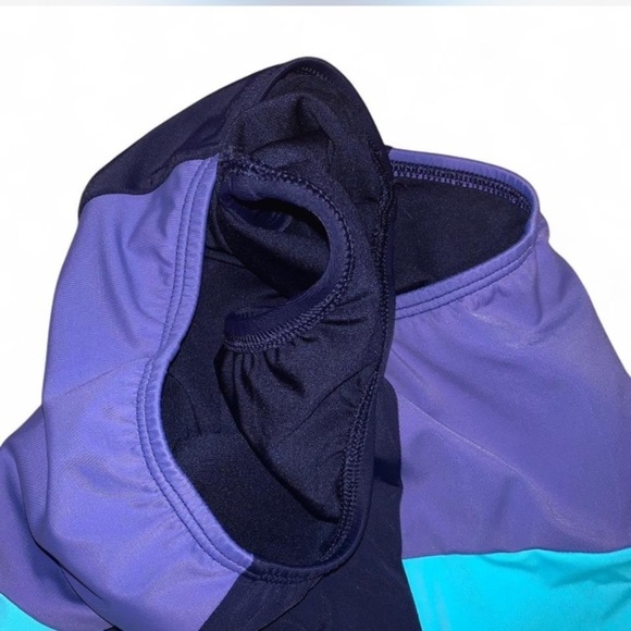 Lands end Colorblock One-Piece Swimsuit navy purple turquoise size 4L tugless - Picture 2 of 3